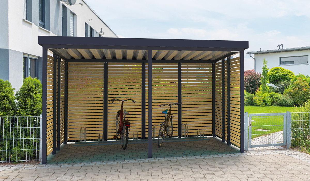 <b>Fahrrad-Einhausung offen aus Holz</b>